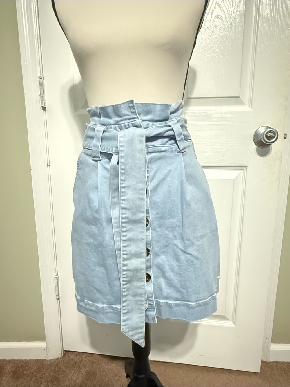 Spartina 449 Light Blue Denim Paperbag Waist Skirt with Tie